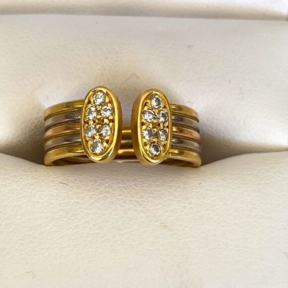 18K Tri-Gold White, Yellow, Rose Gold Diamond Ring VS1-VS2 - Picture 4 of 8